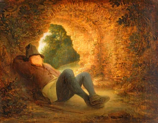 Paysans dormant dans une voûte en ruine
